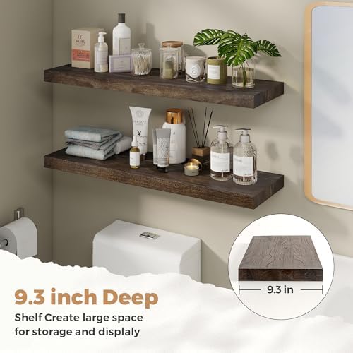 RICHFOCUS Elm Floating Shelves for Wall - Set of 2 Walnut
