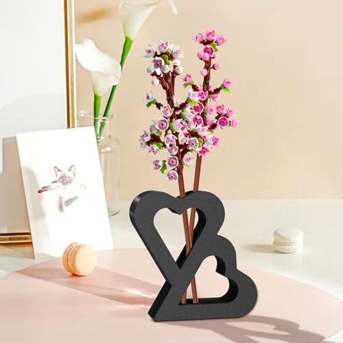 Double Heart Vase for LEGO Flower Building Sets - Black