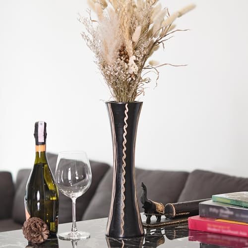 AeraVida Hand-Carved Water Ripple Black Mango Wood Table Vase