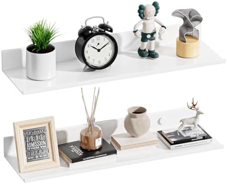 White Floating Wall Shelves Set of 2 157 Inch Metal