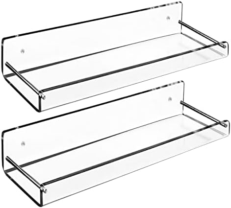 AMT 2 Pack Acrylic Floating Shelves 15x4 Clear Wall Mount