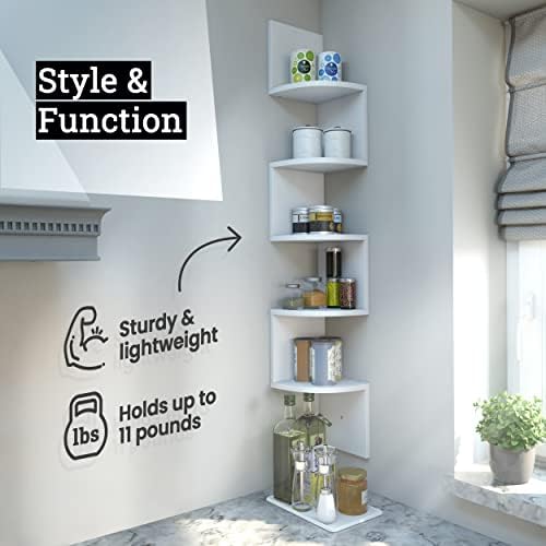 Greenco 5 Tier Corner Floating Shelf with Rustic Walnut Finish