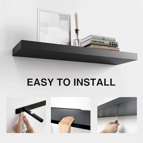 Colima Set of 3 Floating Wall Shelves Black Wood