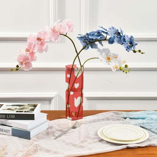 Happy Valentine Heart Red Plastic Hurricane Vase Decor