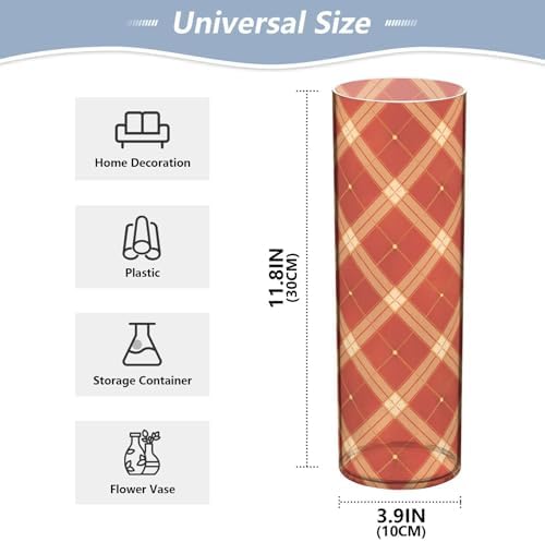 Chequer Pattern Red Gold Plastic Cylinder Vases for Flowers