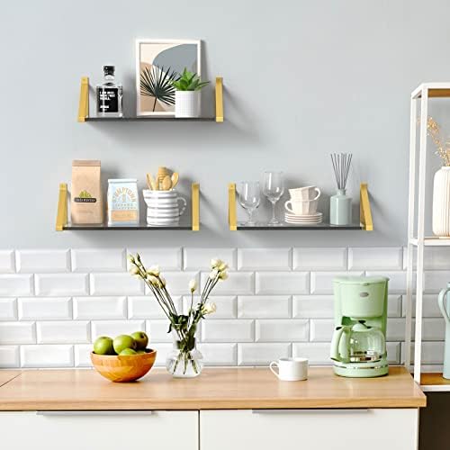 Gold Floating Shelves Set of 3 Clear Shelves 15in
