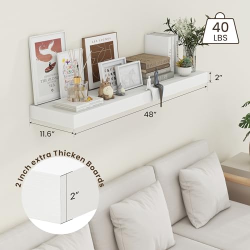 White Floating Shelves 48 Inch Wide x 12 Inch Deep Set of 1