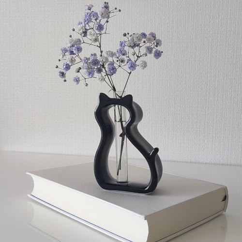 Cat Shape Black Vase for Flowers and Dried Flowers - Made in Japan