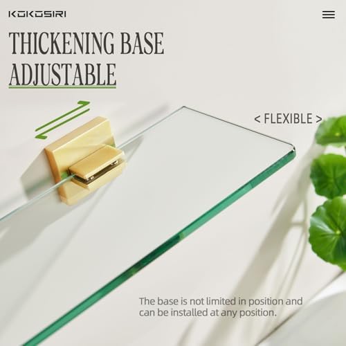 KOKOSIRI Floating Glass Shelf with Brushed Gold Design