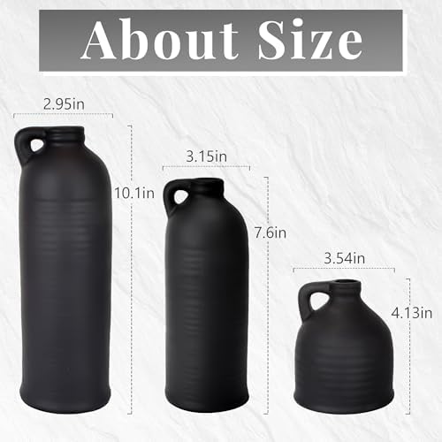 Black Ceramic Vase Set of 3 for Home Decor