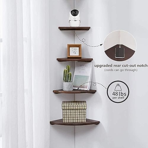 Set of 2 Floating Corner Shelves in Solid Oak Wood
