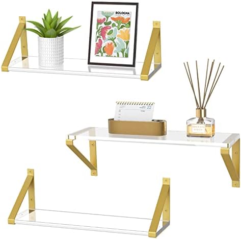 Gold Floating Shelves Set of 3 Clear Shelves 15in