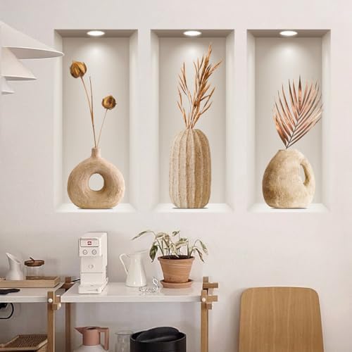 Joyartu 3D Plants Wall Decals 3PCS Modern Vase Art Set