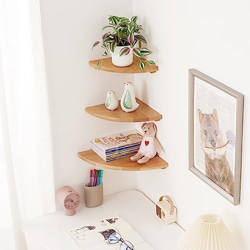 Natural Wood Corner Shelf 14 Inches Floating Display
