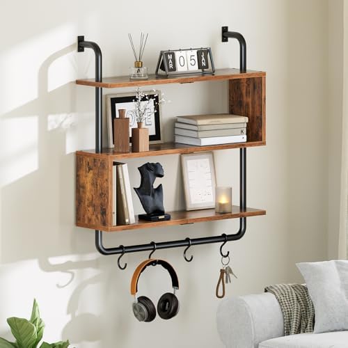 HOOBRO Floating Shelves with LED Lights 3-Tier Wall Mounted Display Rack