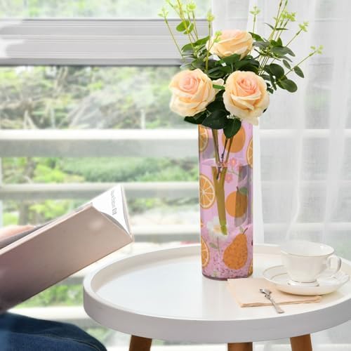 Berry Orange Pear Floral Texture Pink Plastic Cylinder Vase