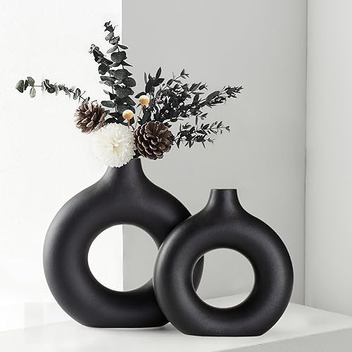 CEMABT Modern Donut Vase Black Ceramic