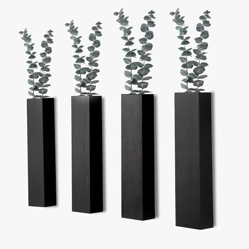 4 Black Wooden Wall Planters for Indoor Plants