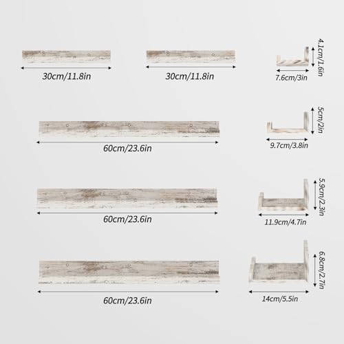 Lyeasw Set of 5 Rustic White Floating Shelves 24 Inch Long
