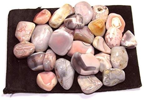 Tumbled Pink Botswana Agate Stones with Velvet Bag - 1 Inch Pieces 12 Pound