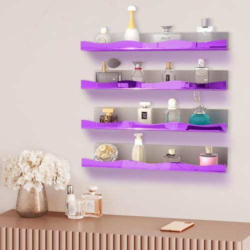 YMVV 157 in Purple Reflective Acrylic Floating Shelf 4 Pack