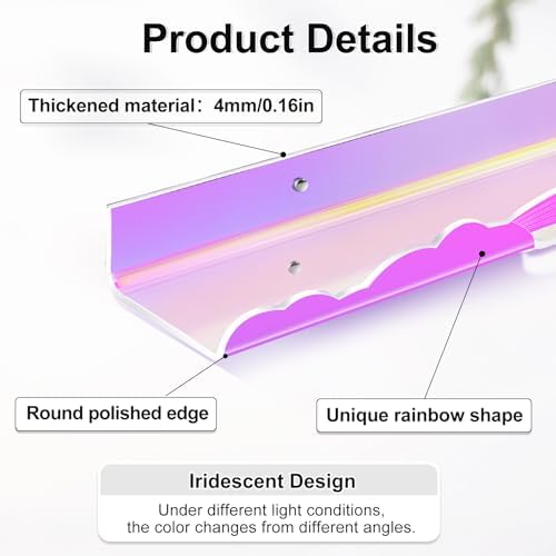 Rainbow Glitter Floating Shelves 2 Pack for Home Decor