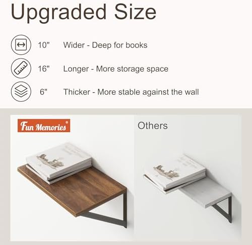 Fun Memories 2 Piece 16x10 Inch Walnut Floating Shelves Set