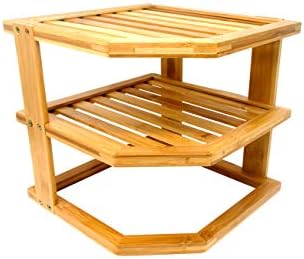 Trademark Innovations 3 Tier Bamboo Plate Rack Corner Shelf