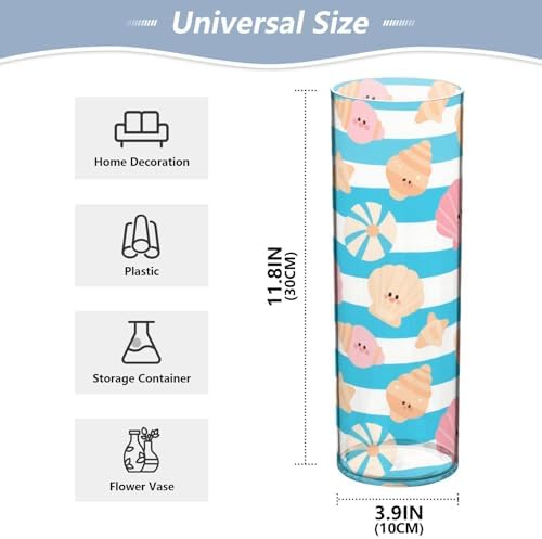 Summer Stripe Shell Blue Plastic Cylinder Vase 118x39 Inch Decorative