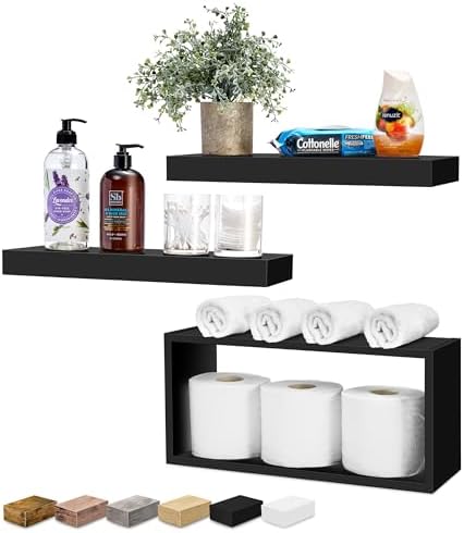 Sorbus Floating Wall Shelf Set of 3 - Black