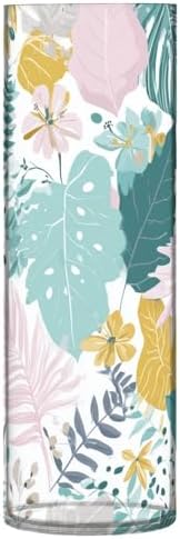 Tropical Leaves Flowers Plastic Cylinder Vase 118 Inch Tall