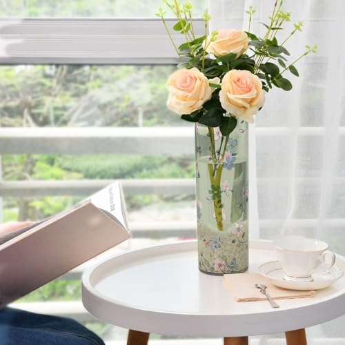 Green Crushed Flower Hurricane Floating Candle Holder Decorative Vase