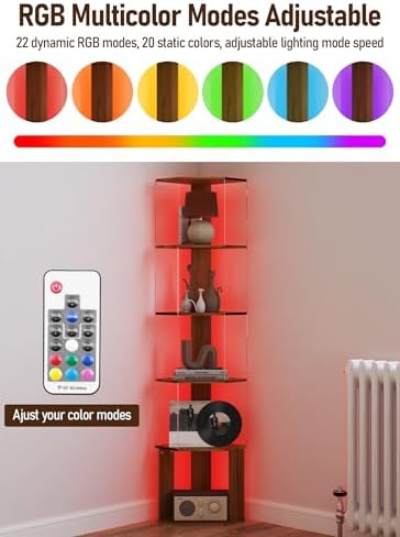 6 Tier Corner Shelf with Dimmable LED Light