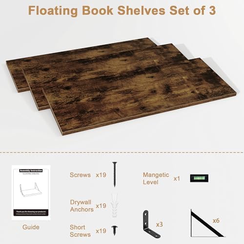 Fun Memories Set of 3 Floating Shelves Rustic Brown