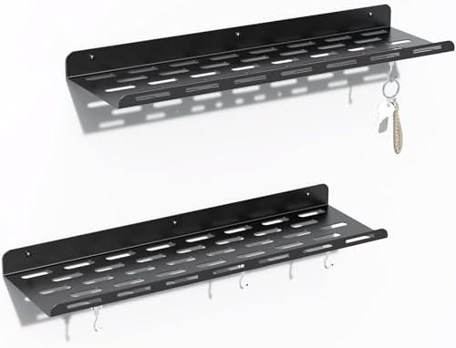 Kerisgo Floating Bookshelf Set of 2 with Magnetic Hooks Black