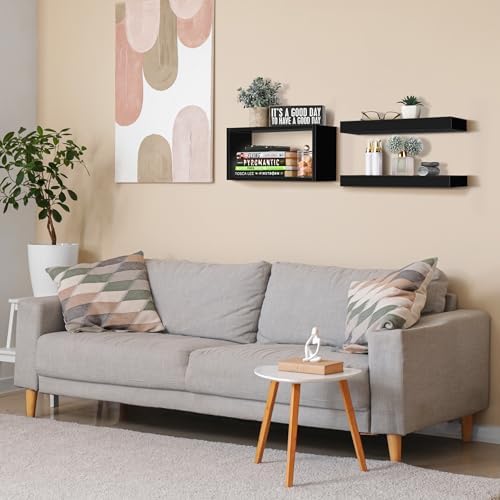 Sorbus Floating Wall Shelf Set of 3 - Black