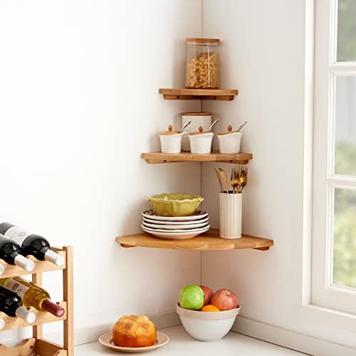 Natural Wood Corner Shelf 14 Inches Floating Display