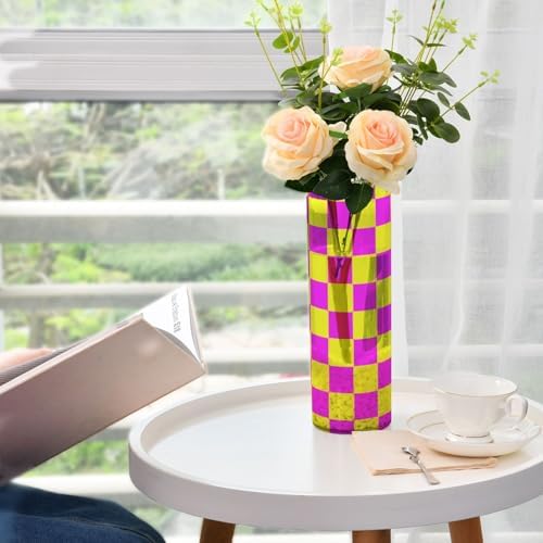 Yellow Magenta Buffalo Plaid Plastic Hurricane Candle Holder 118 x 39 Inch