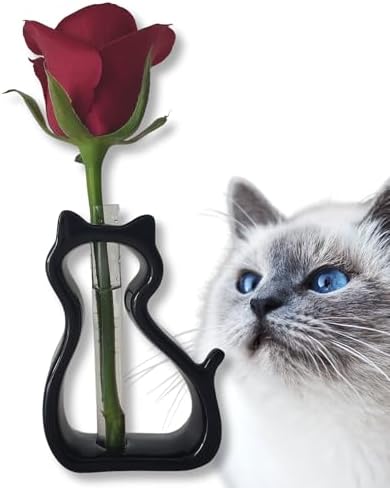 Cat Shape Black Vase for Flowers and Dried Flowers - Made in Japan