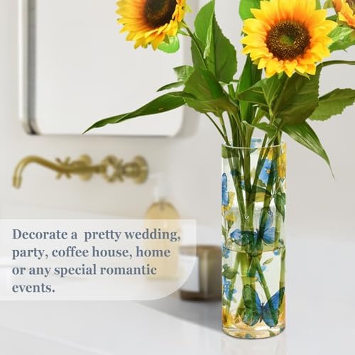 Yellow Blue Flower Pattern Clear Plastic Cylinder Vase 118 Inch Tall