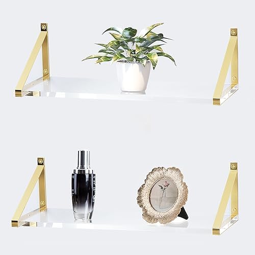 Clear Gold Floating Shelves Set of 2 Sturdy 10mm