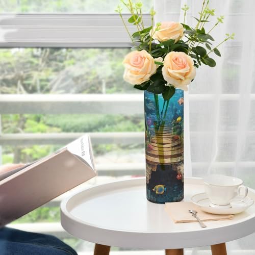 3D Hole White Wall Underwater Scene Cylinder Vase 118 x 39 Inch