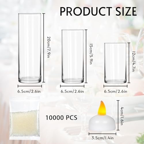 6 Piece Glass Cylinder Vase Set with Floating Candles and Filler Beads