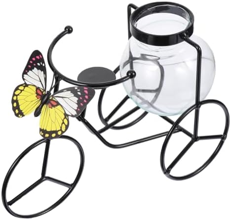 Modern Decorative Pedicab Glass Vase Wrought Iron Holder