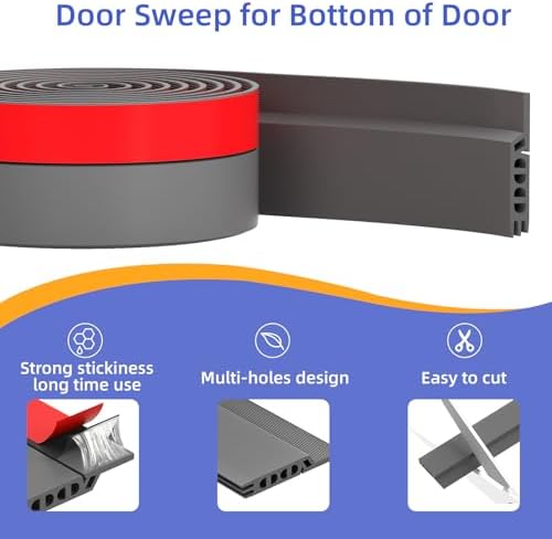 Door Draft Stopper with Adjustable Silicone Seal 39 Inch Grey