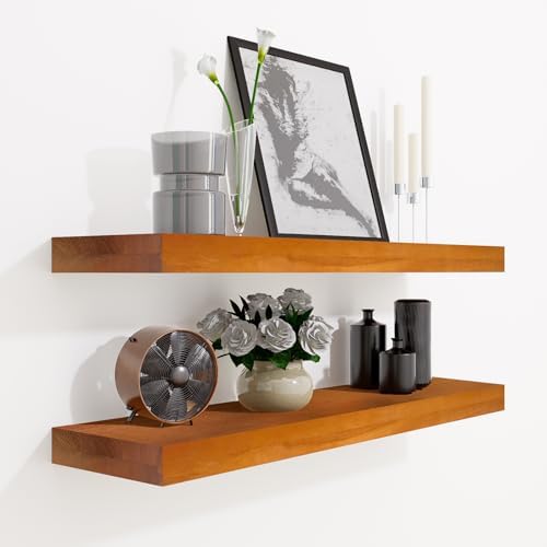 24 Inch Floating Shelves Set of 2 Honey Oak