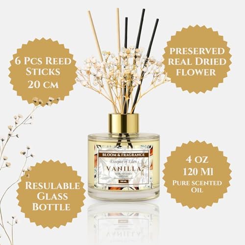 Bloom Fragrance 4oz Reed Diffuser with 6 Fiber Sticks Vanilla
