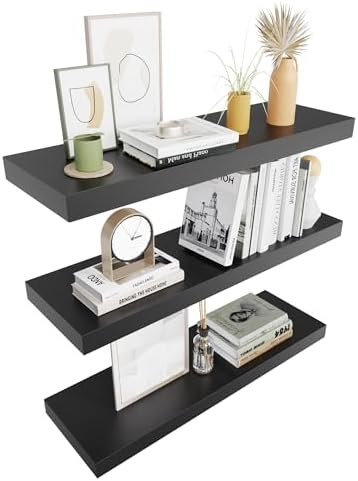 Colima Set of 3 Floating Wall Shelves Black Wood