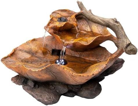 9 Tall Indoor Tabletop Tiered Leaf Fountain with LED Lights