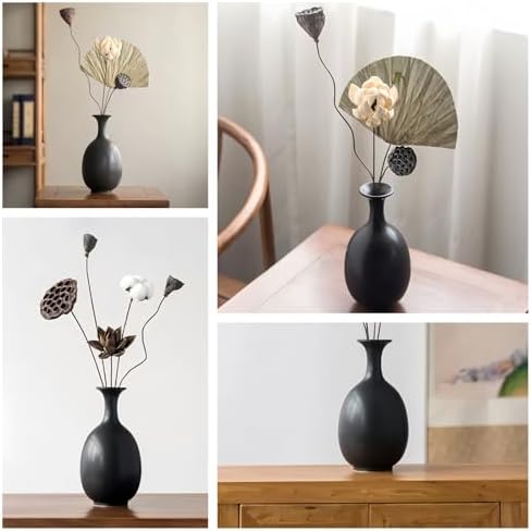 Black Ceramic Vase with Dried Flowers for Modern Decor